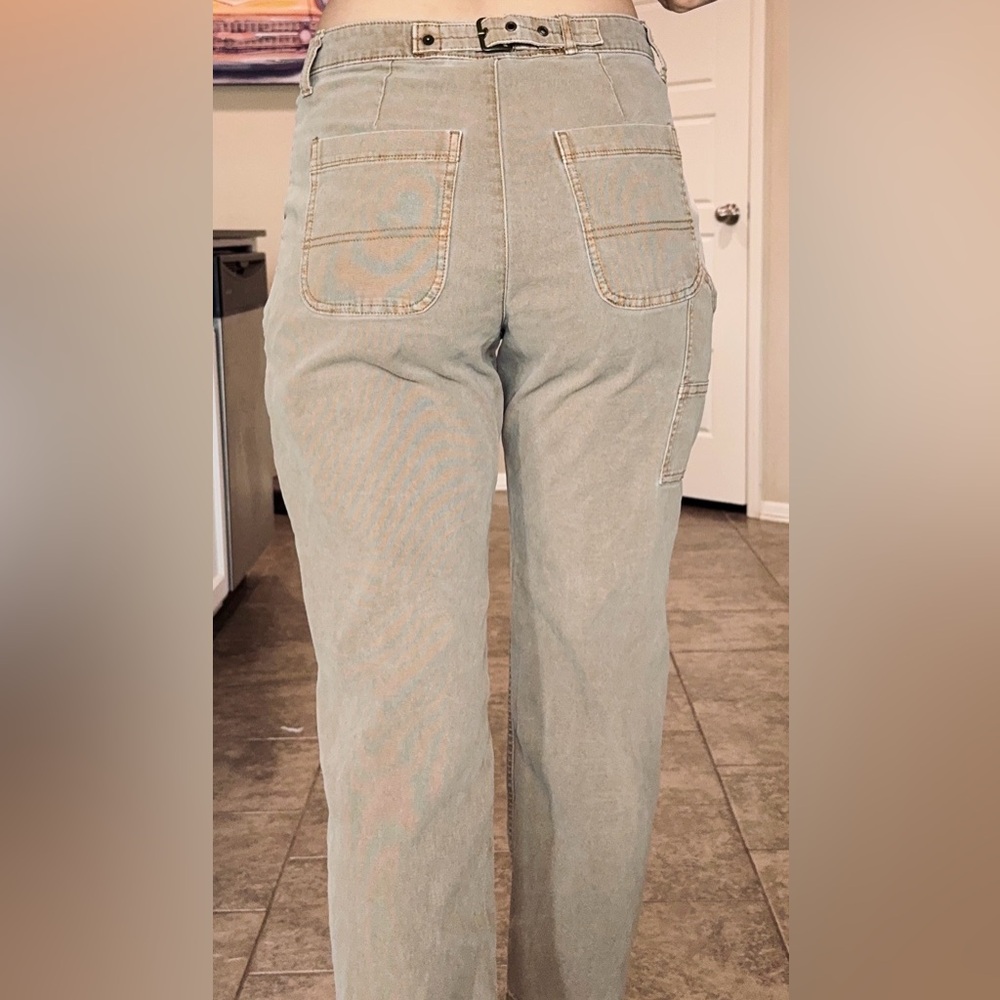 Tan Khaki Belted Back Waist Carpenter Pants Jeans 2 Old Navy